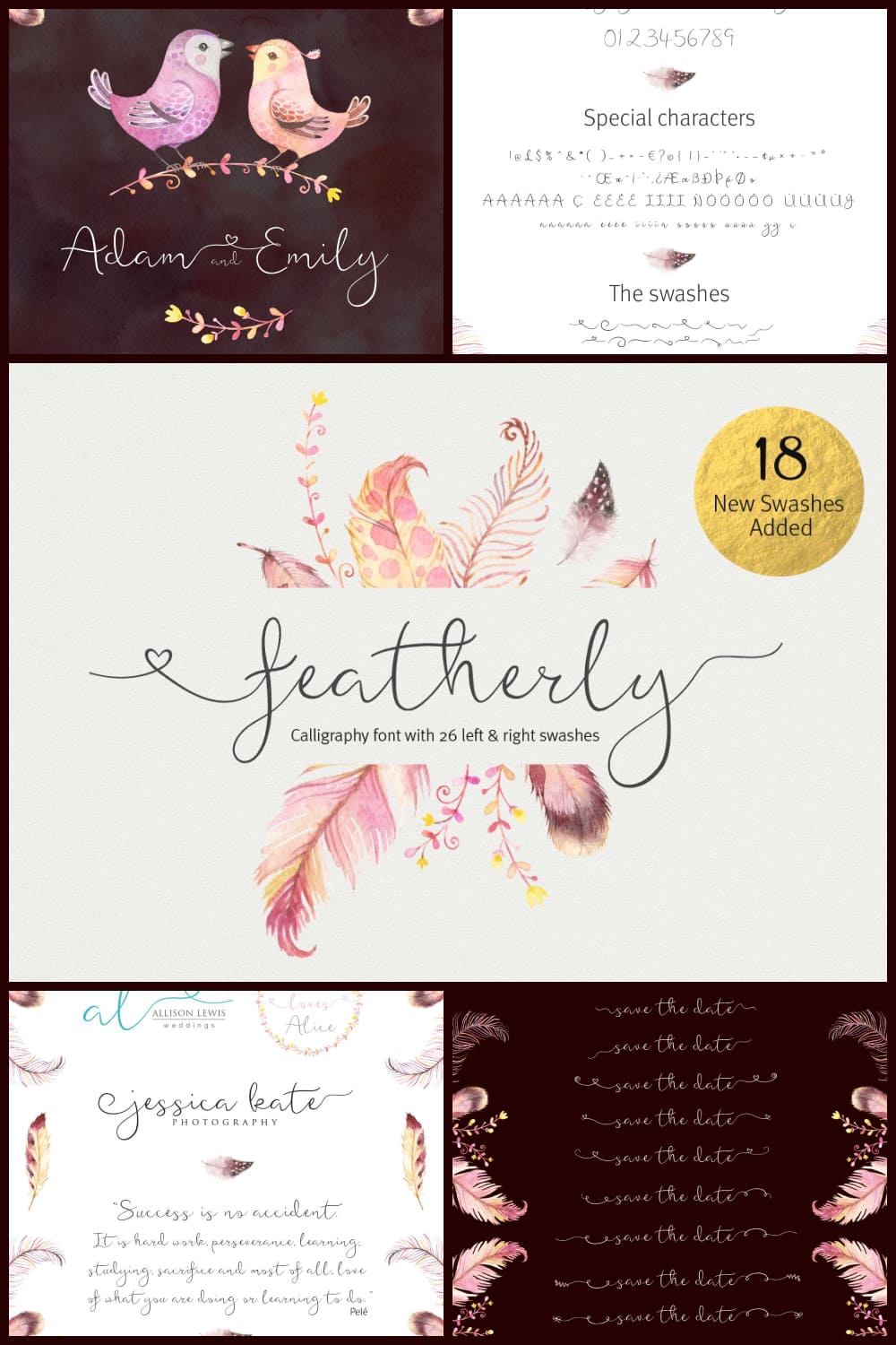 Images of wedding font in different color variations.