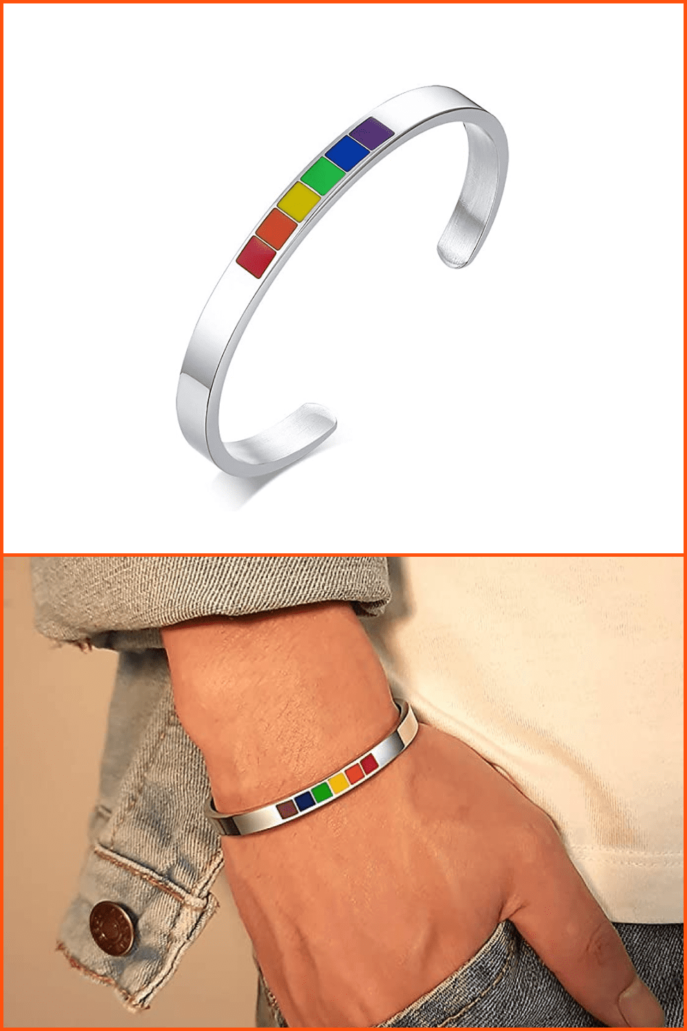 Rainbow Pride Bracelet Cuff Bangle.