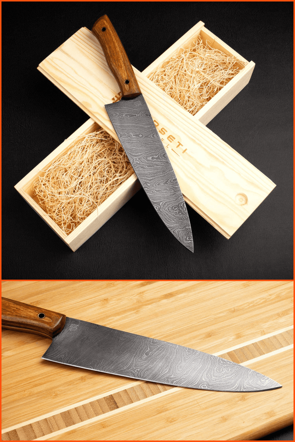 Steel Chef Knife with Rosewood Handle.
