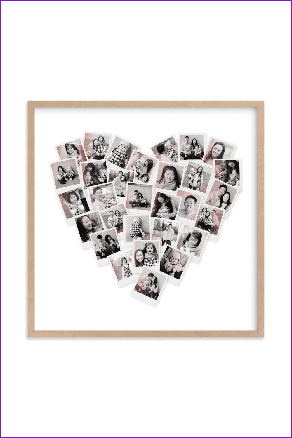 Heart-shaped collection of photos in the frame.