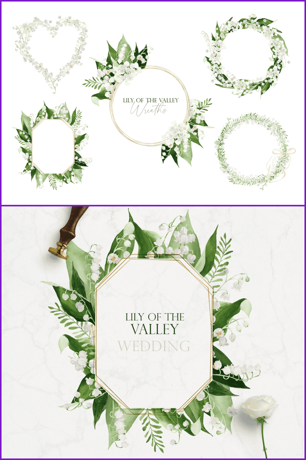 Frames with green and white flowers.
