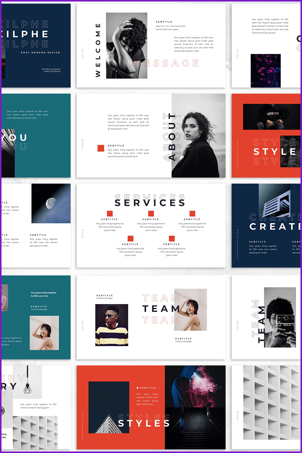 Minimalistic colorful slides of modern style template.