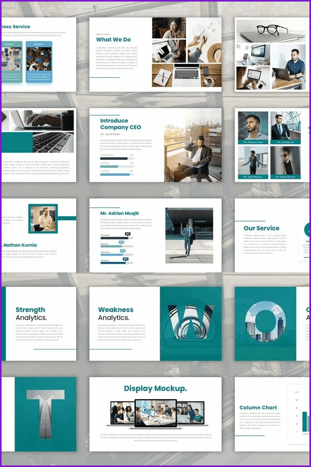 Collage with slides of green color modern template.