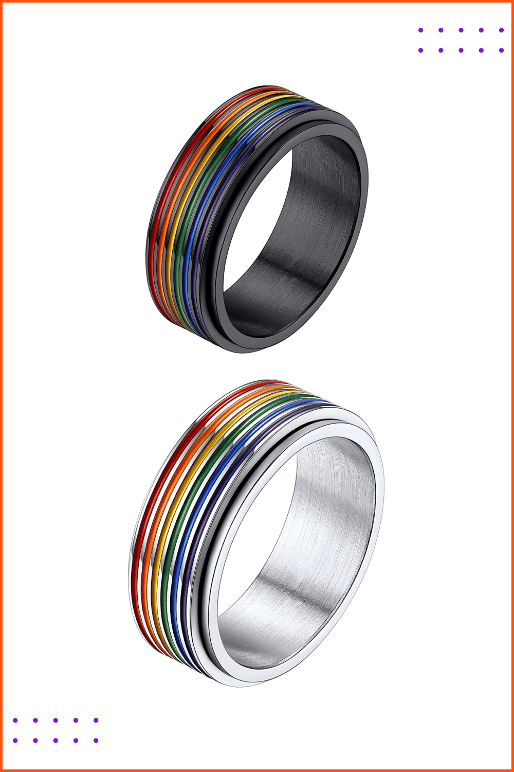 Stainless Steel Rainbow LGBT Spinner Ring.