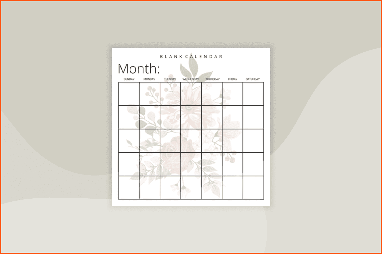 Blank Calendar: Pretty Flowers, Undated Planner for Organizing.