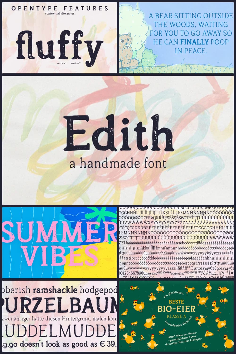 Collage of images with an example of using the font Edith.