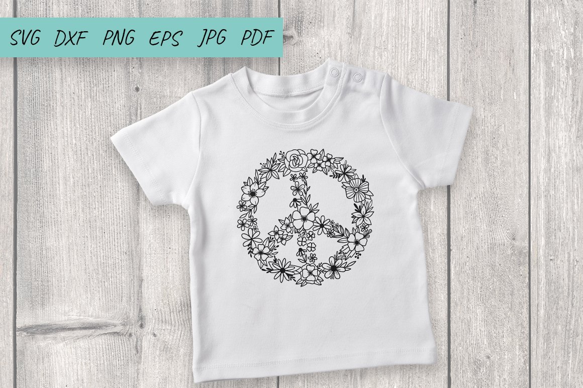 Classic white t-shirt with A circle of dark small flowers.