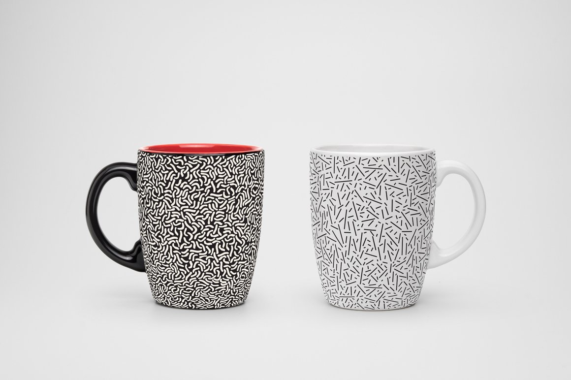 Two cups with te geometric prints.