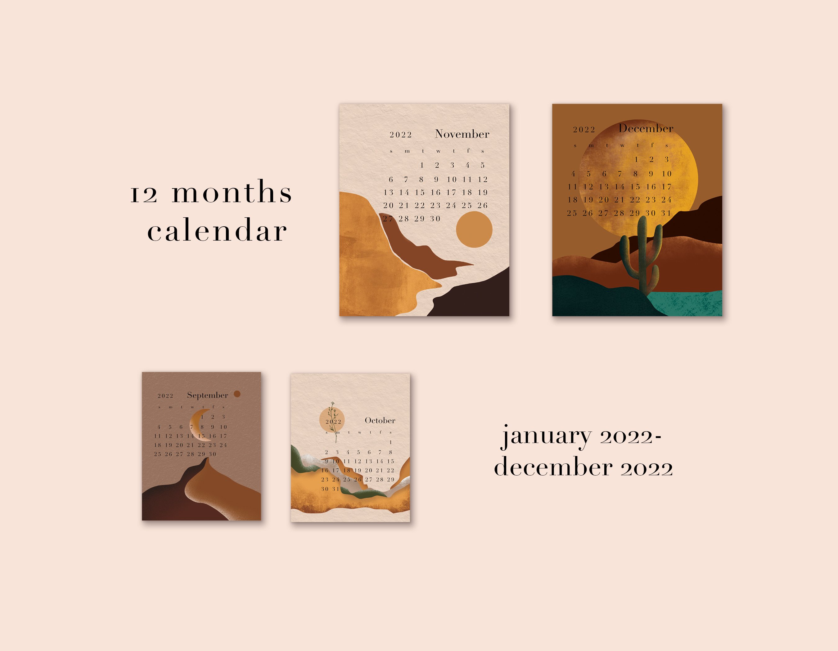 Calendar with the abstract illustration.
