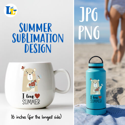 I Love Summer Cute Bear Summer Sublimation Design Preview Image.