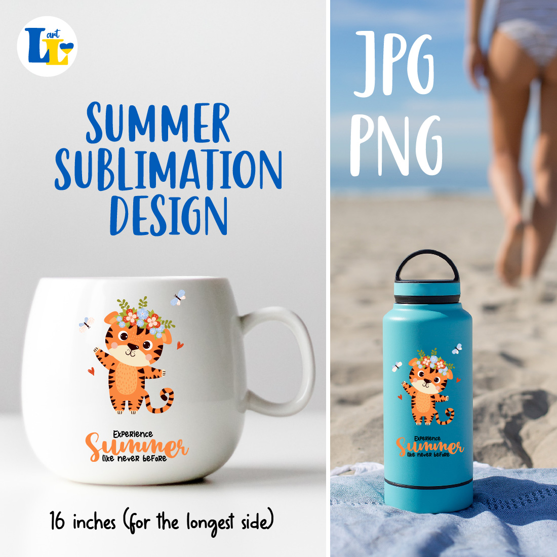 Cute Happy Tiger Summer Sublimation Design Preview Image.