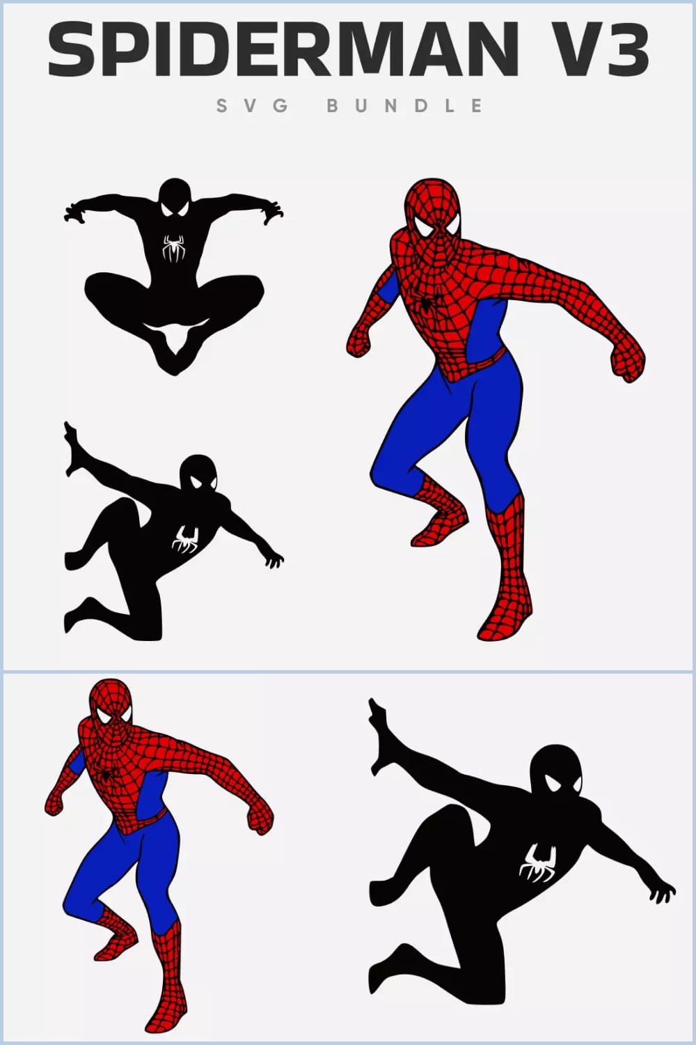 Spiderman images in black and fully colored.