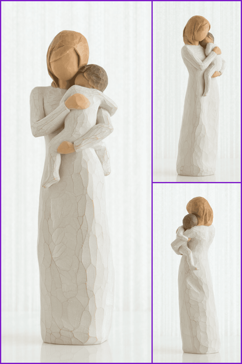 Tender mom and chile masterly carved from a willow tree.