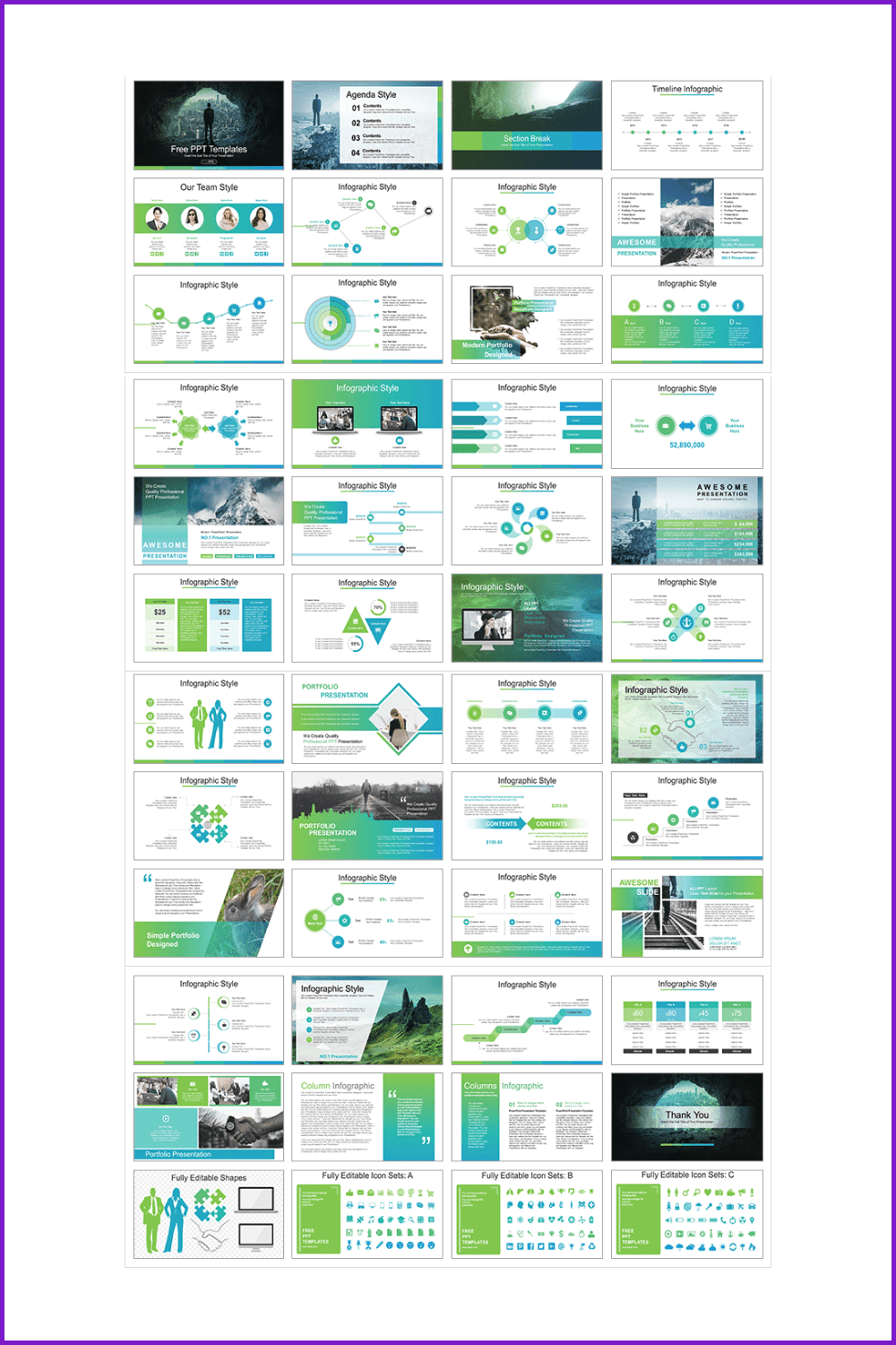 Collage with a big amount of green colored slides.