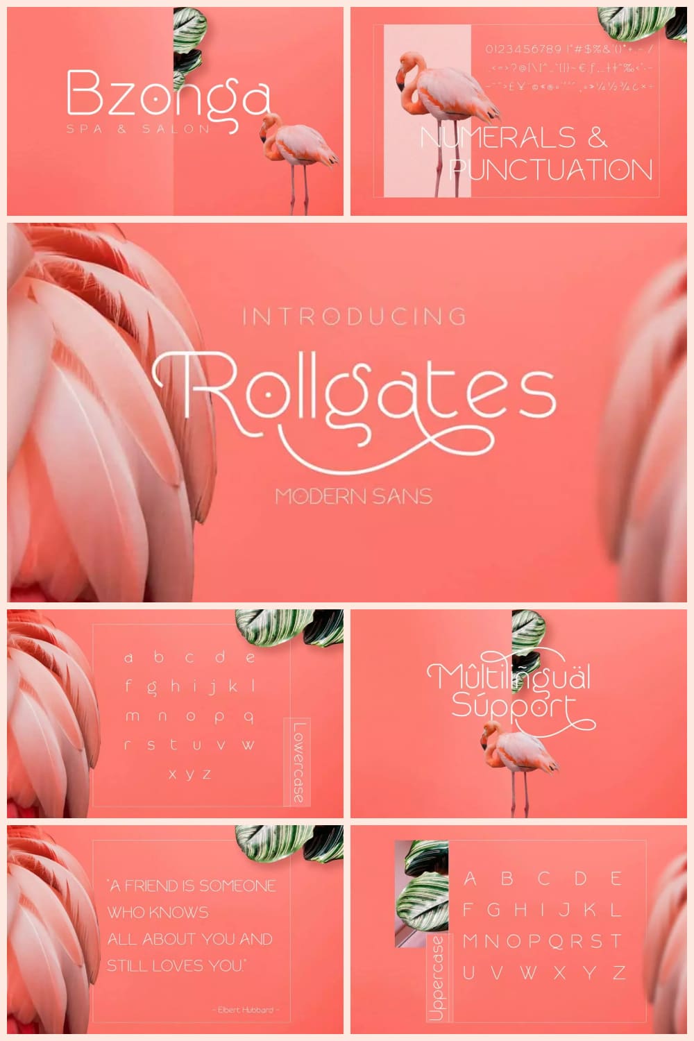 White text on pink background with flamingos.