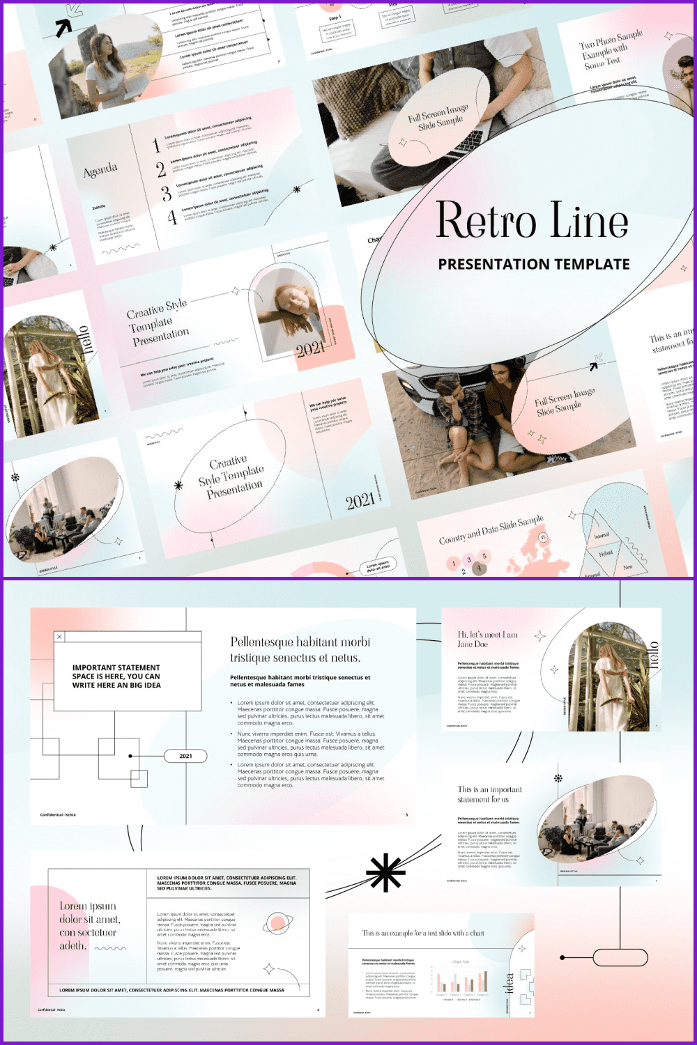Retro styled template with pastel colors.