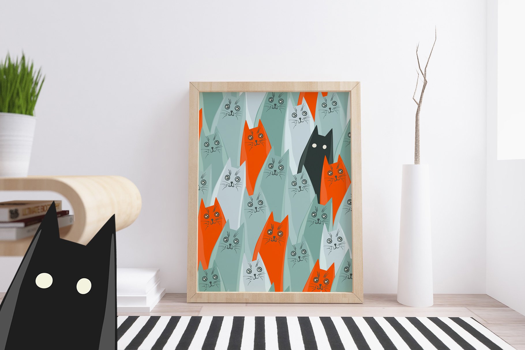 Colorful cats on a poster.