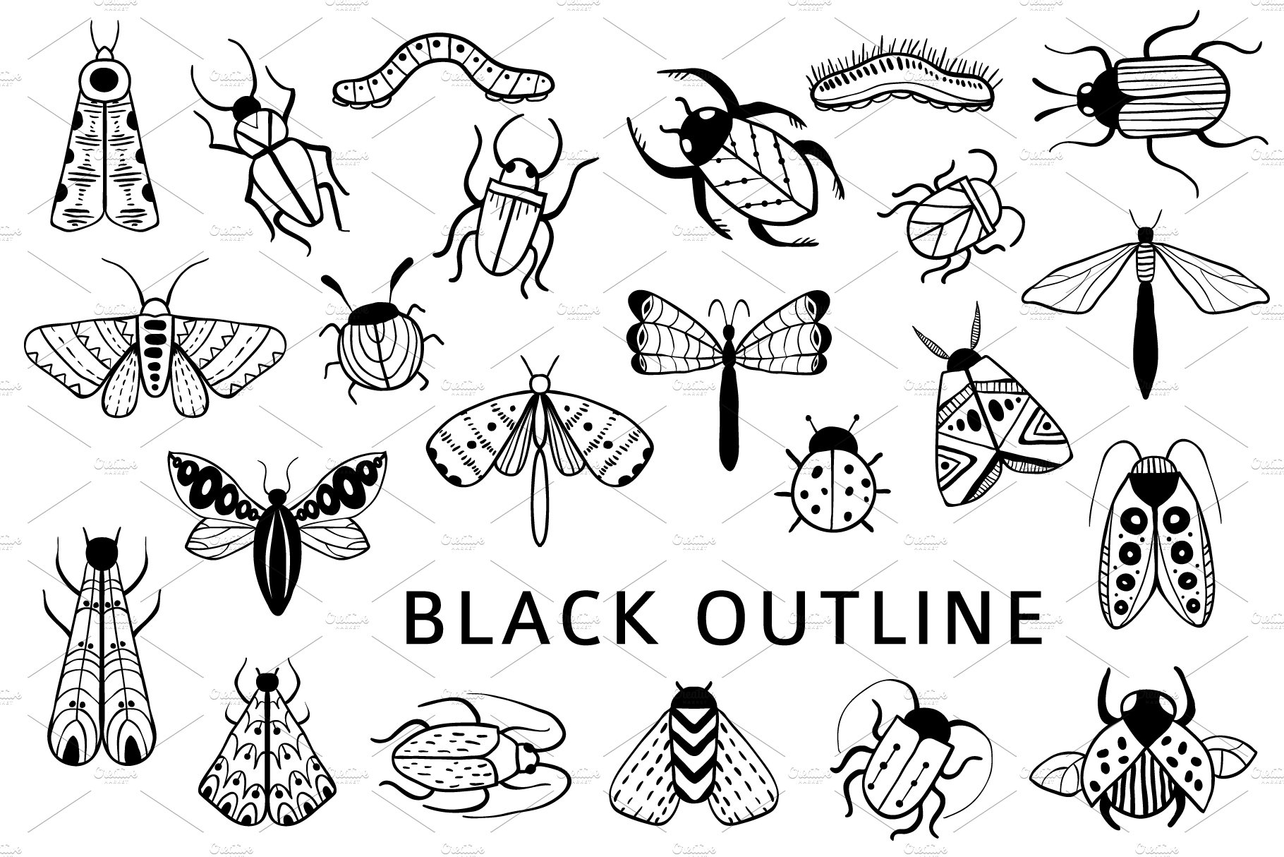Black outline insects.