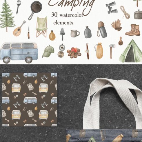 Watercolor Camping Clipart pinterest image.