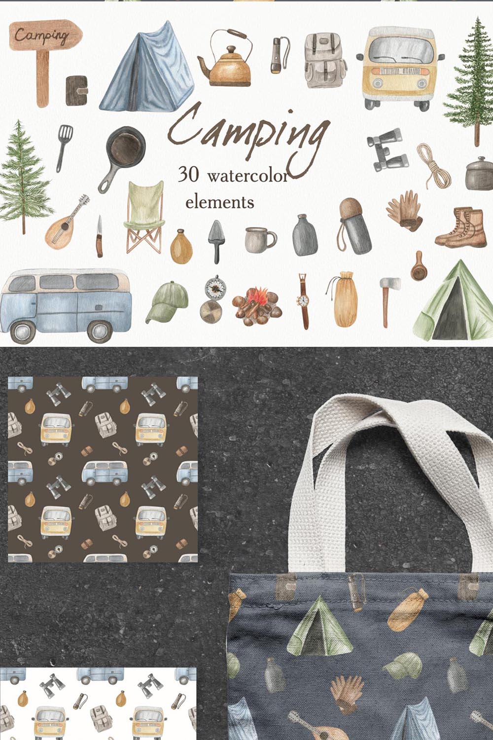 Watercolor Camping Clipart pinterest image.
