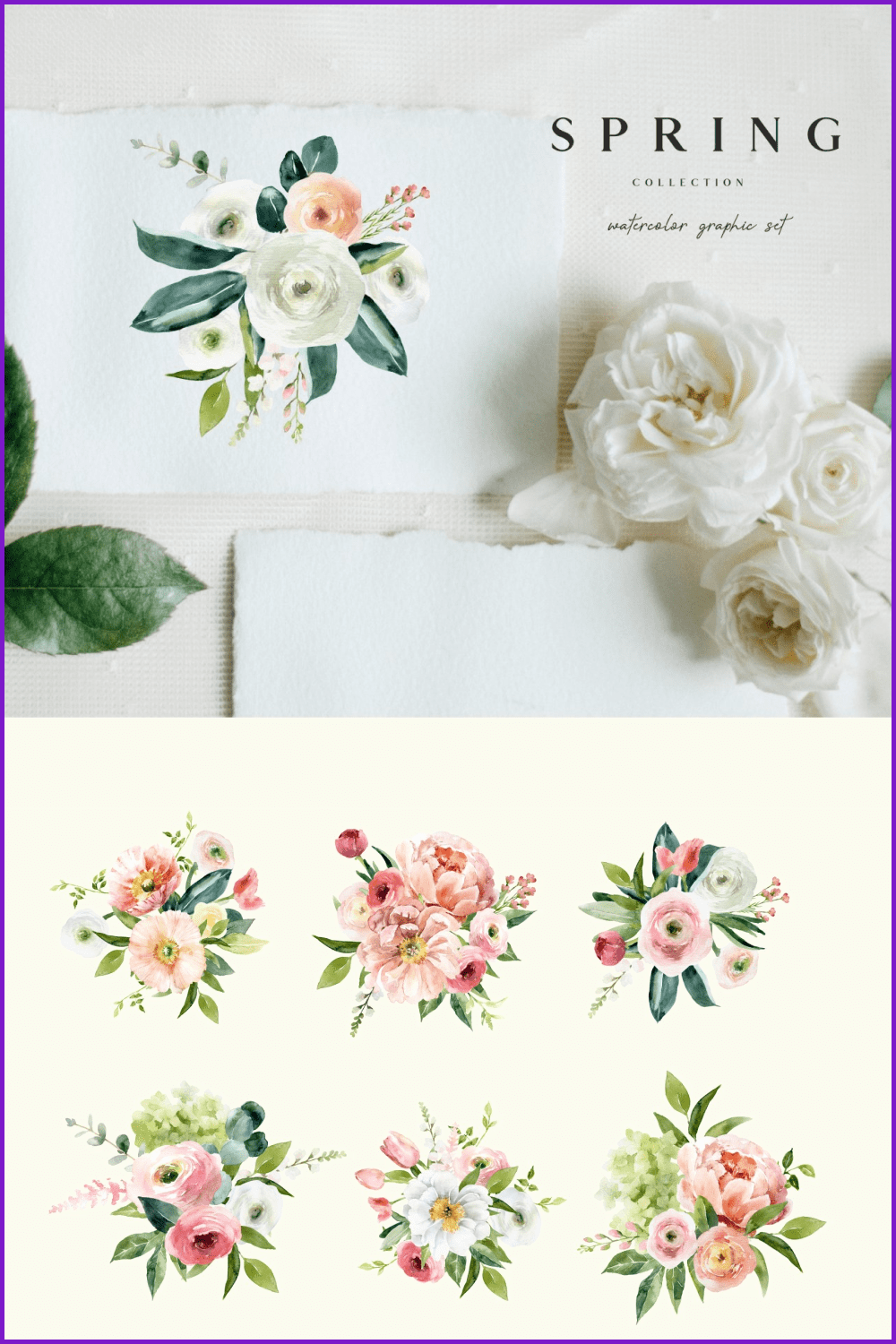 Drawing with a bouquet of white and pink peonies.