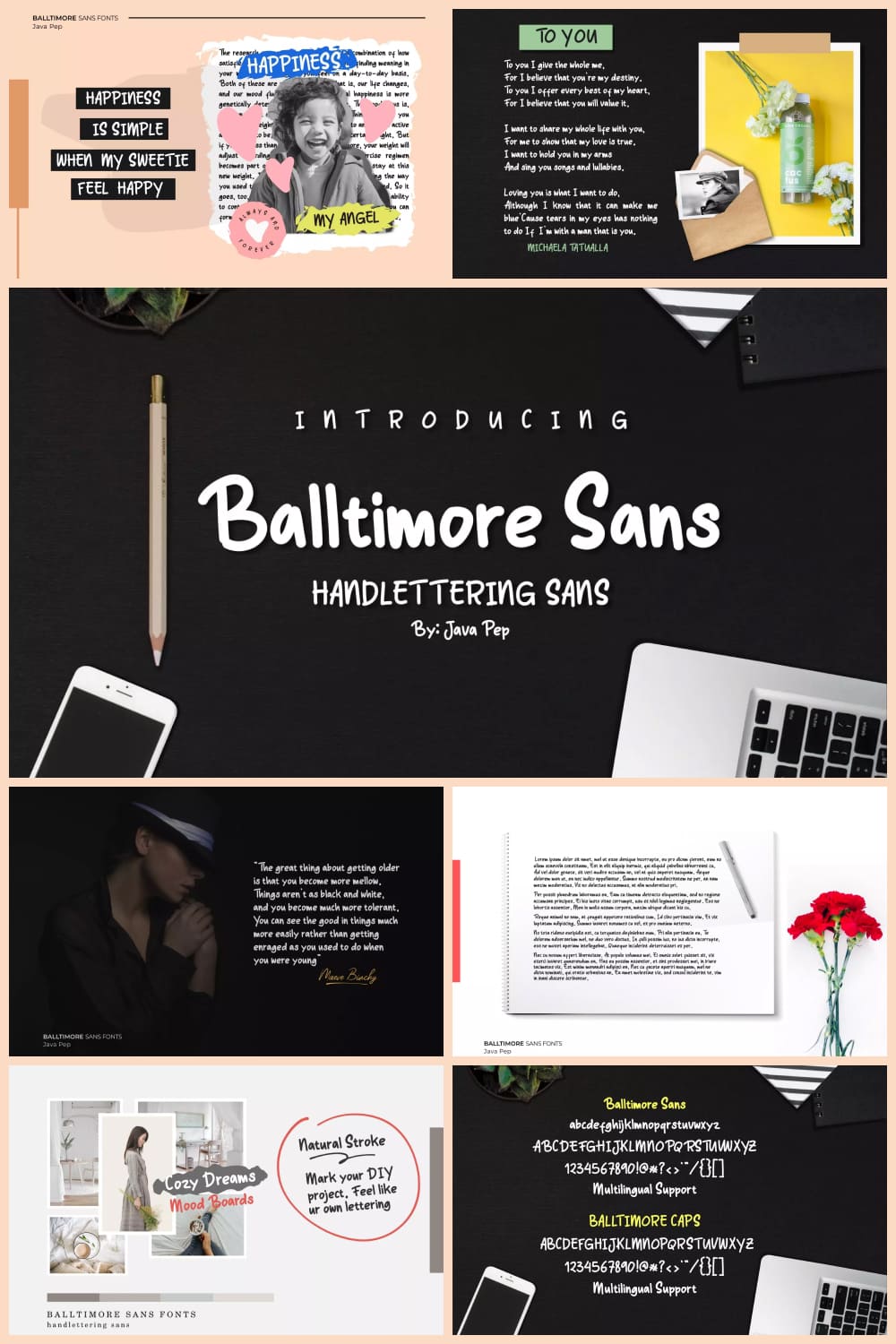 Collage of images using the Balltimore Sans font.