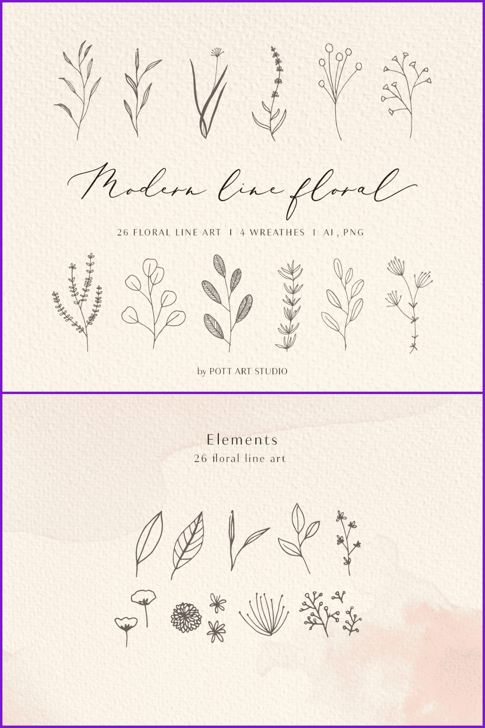 Sketches of wild flowers on a beige background.