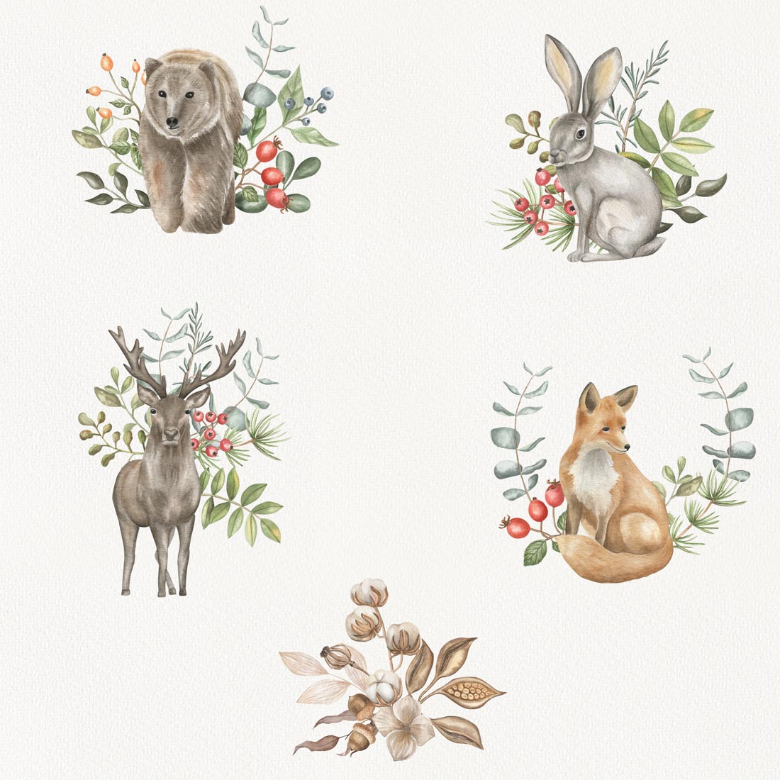 Christmas spirit watercolour collection animals.