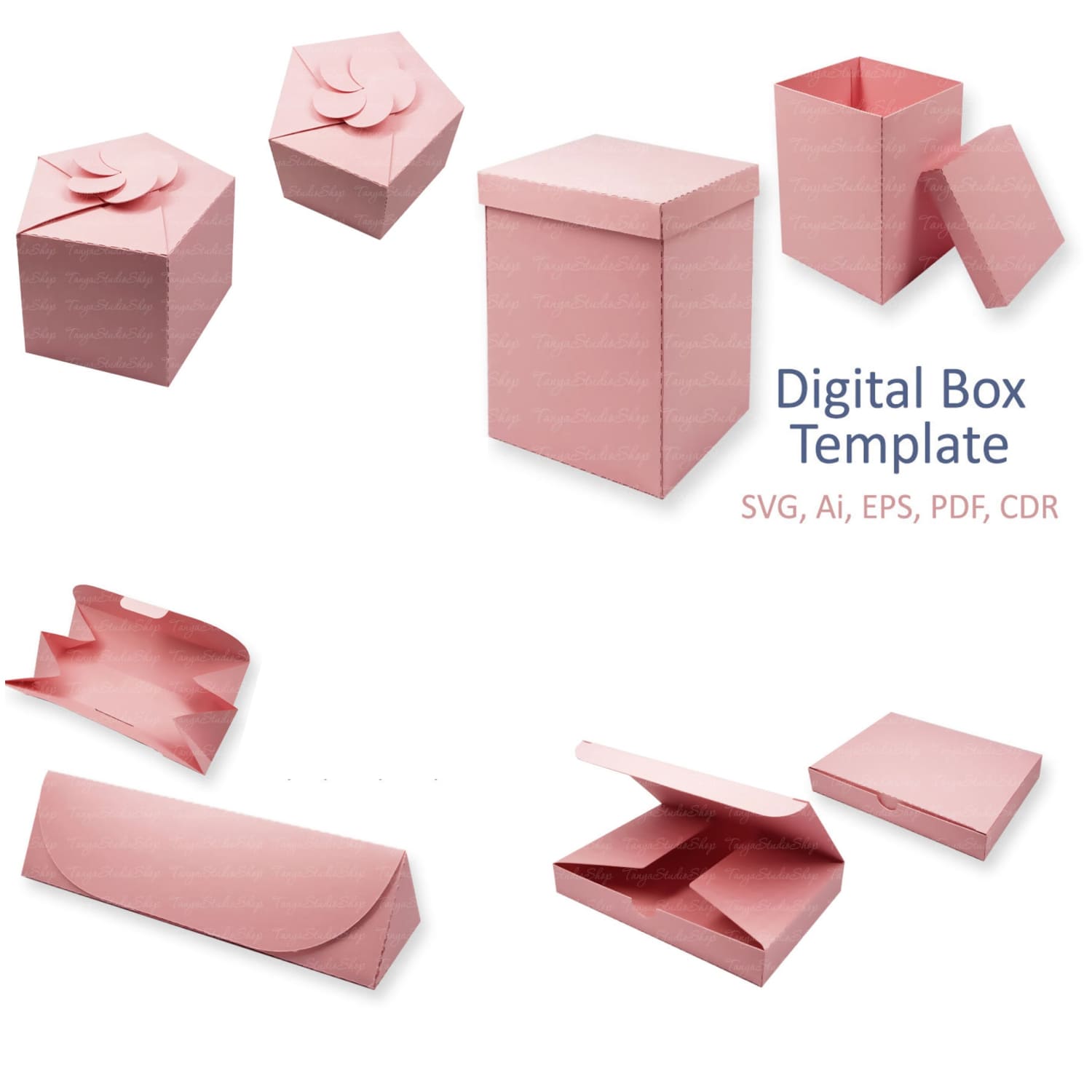 6 Basic Boxes - SVG, ai, CRD, eps, pdf - Laser Cut Template cover.