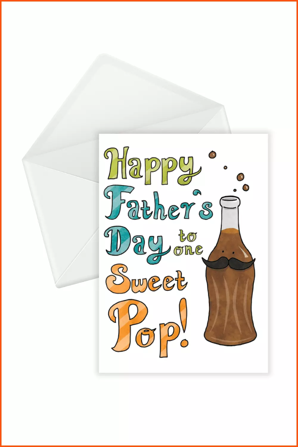 Father's Day card with painted bottle with mustache.