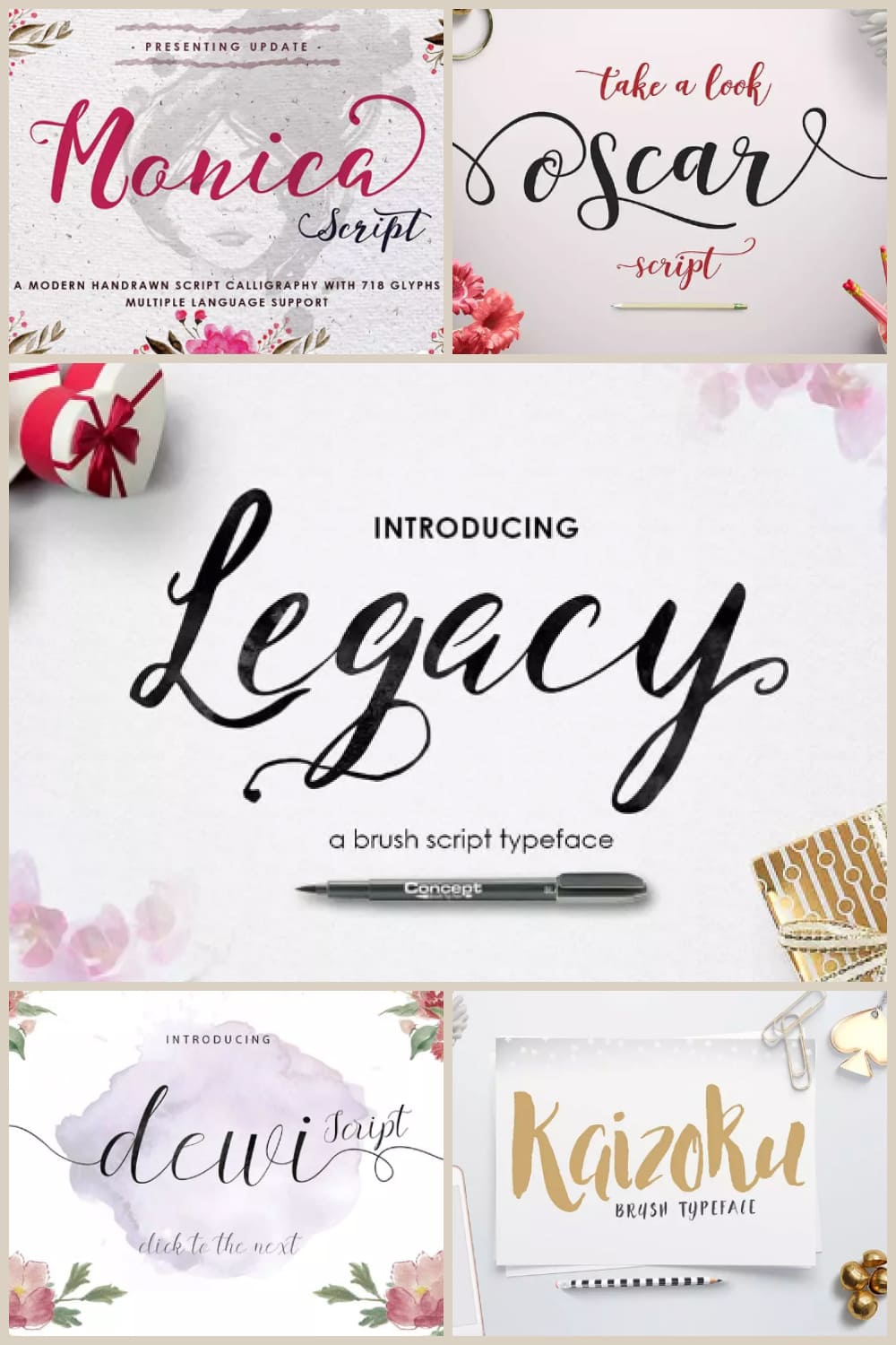 Collage with images of beautiful handwritten fonts.