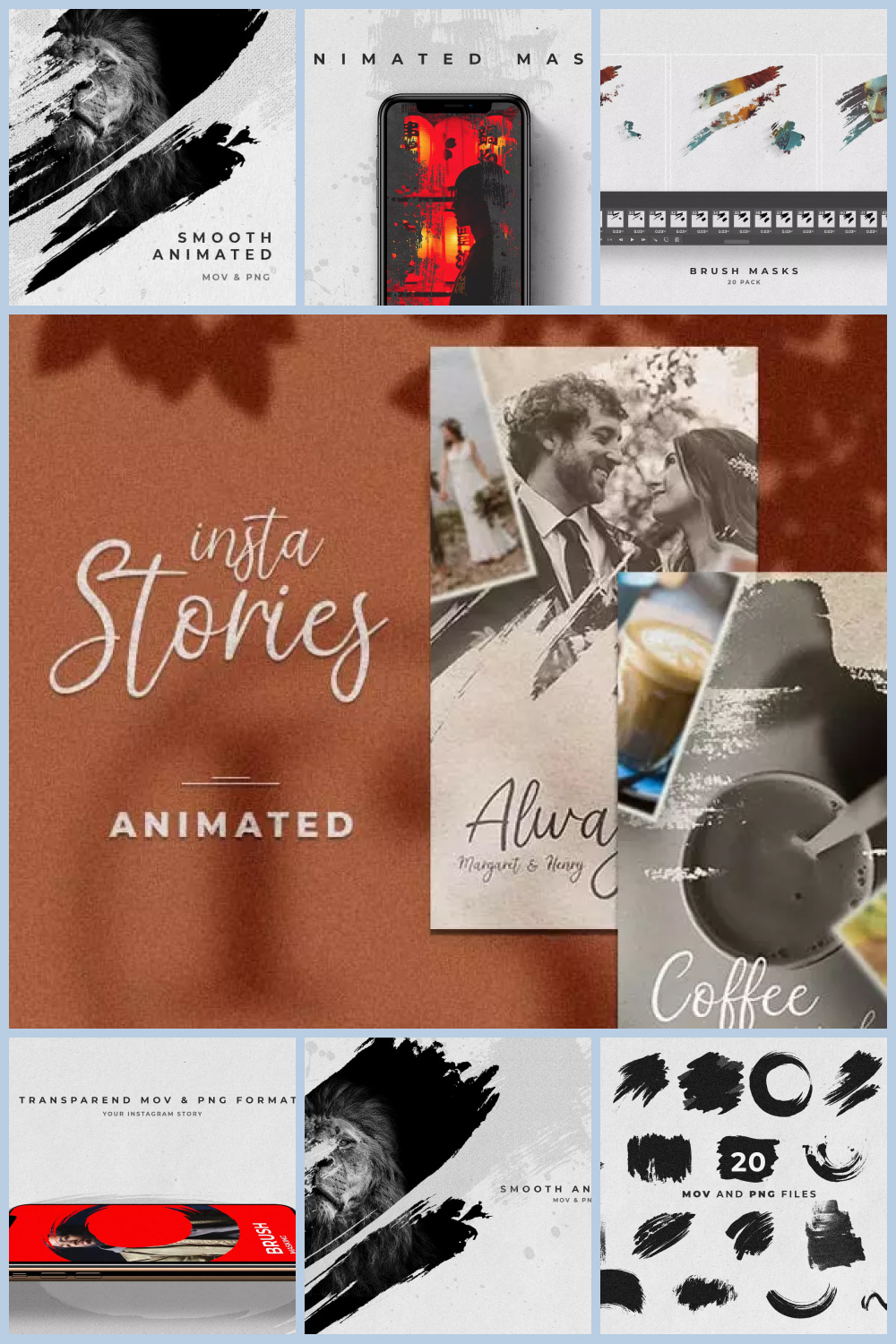 Collage with animated stylish stories.