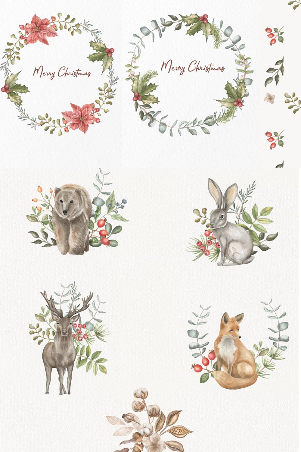 Pictures of wild animals in Christmas frames.