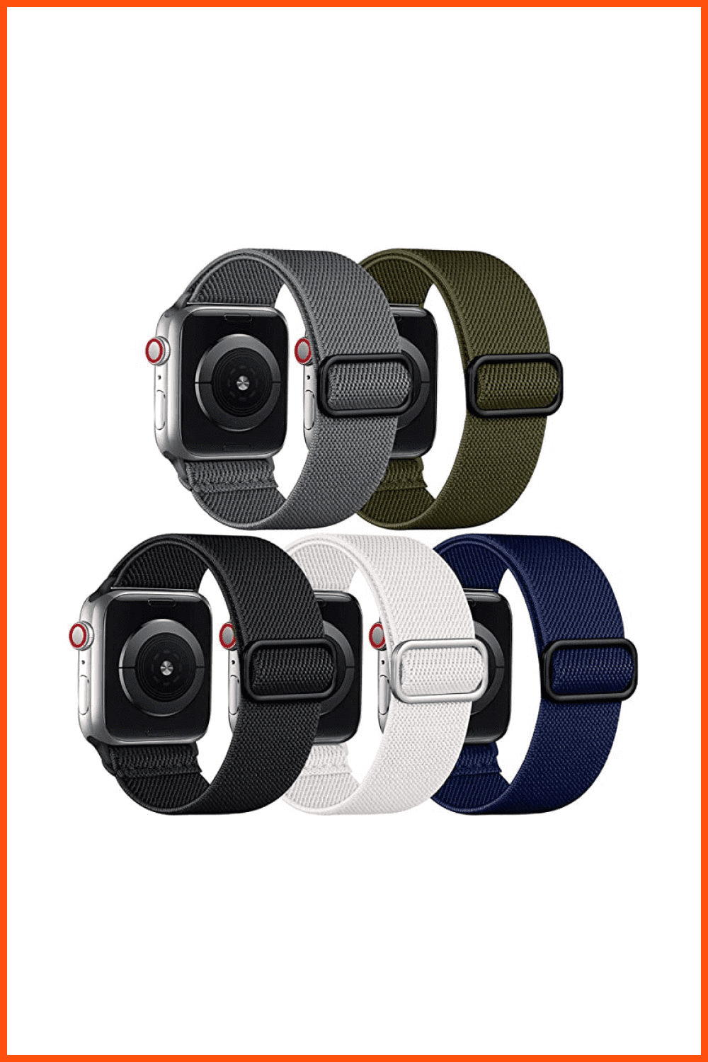 Apple Watches with 5 different colors bands.