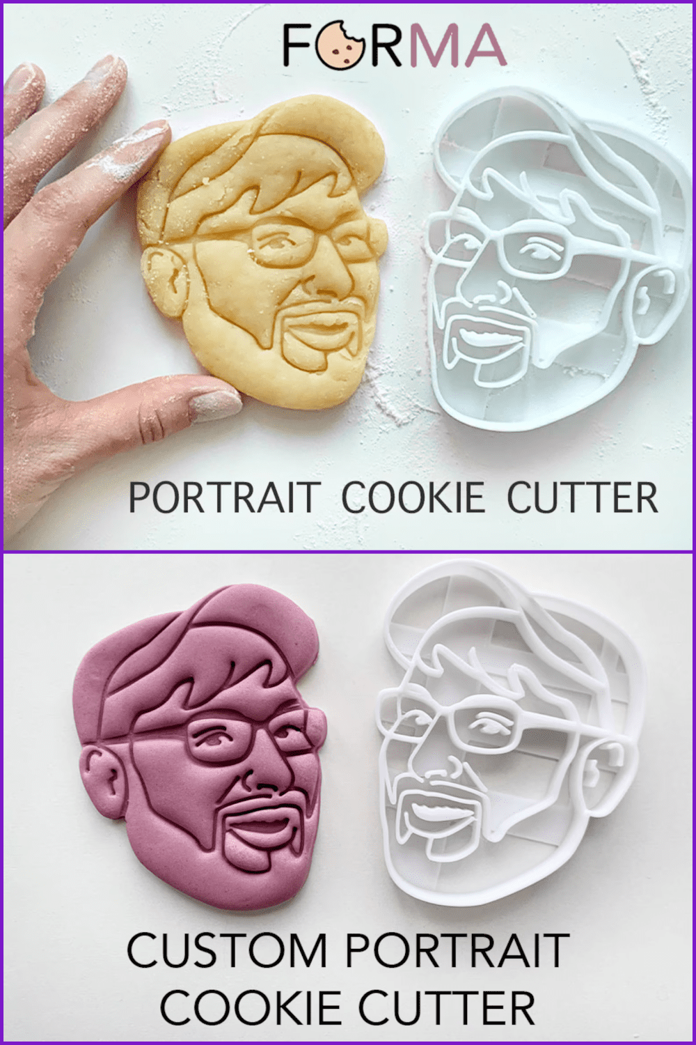 Cookie baking tins in the shape of human faces.