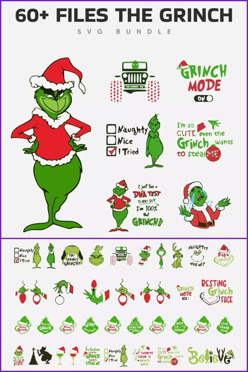 Grinch icons with funny signs.