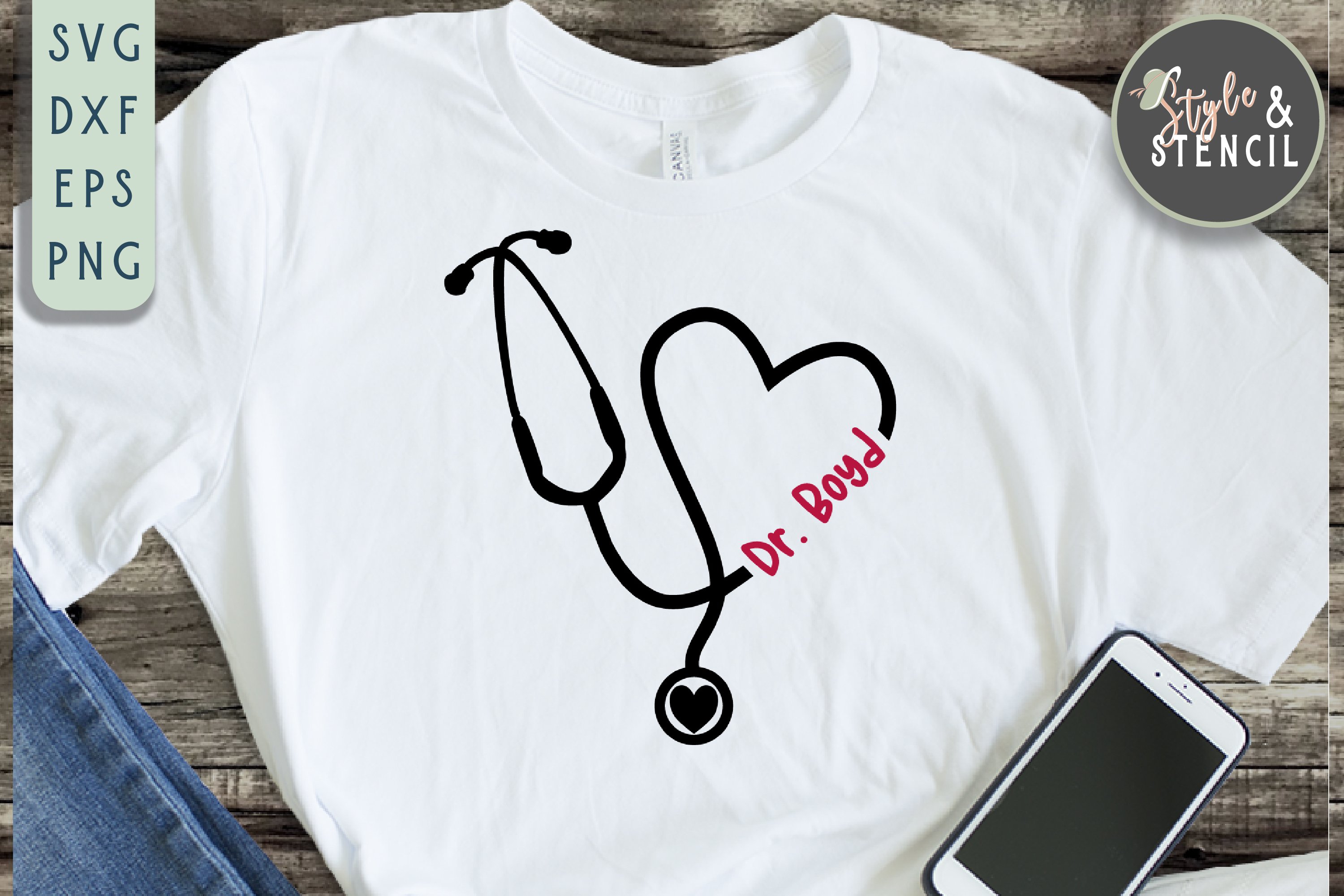 White t-shirt cloth with a stethoscope.