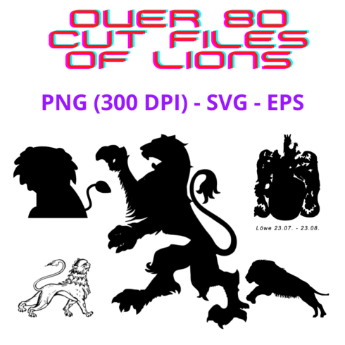 The silhouettes of lions and lions on a white background.