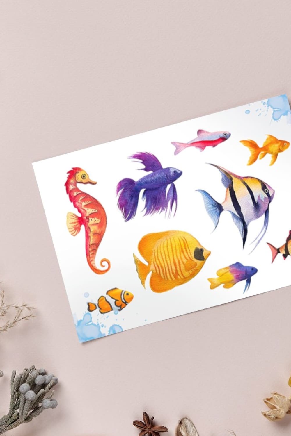 These watercolor fish illustrations are ideal for posters.