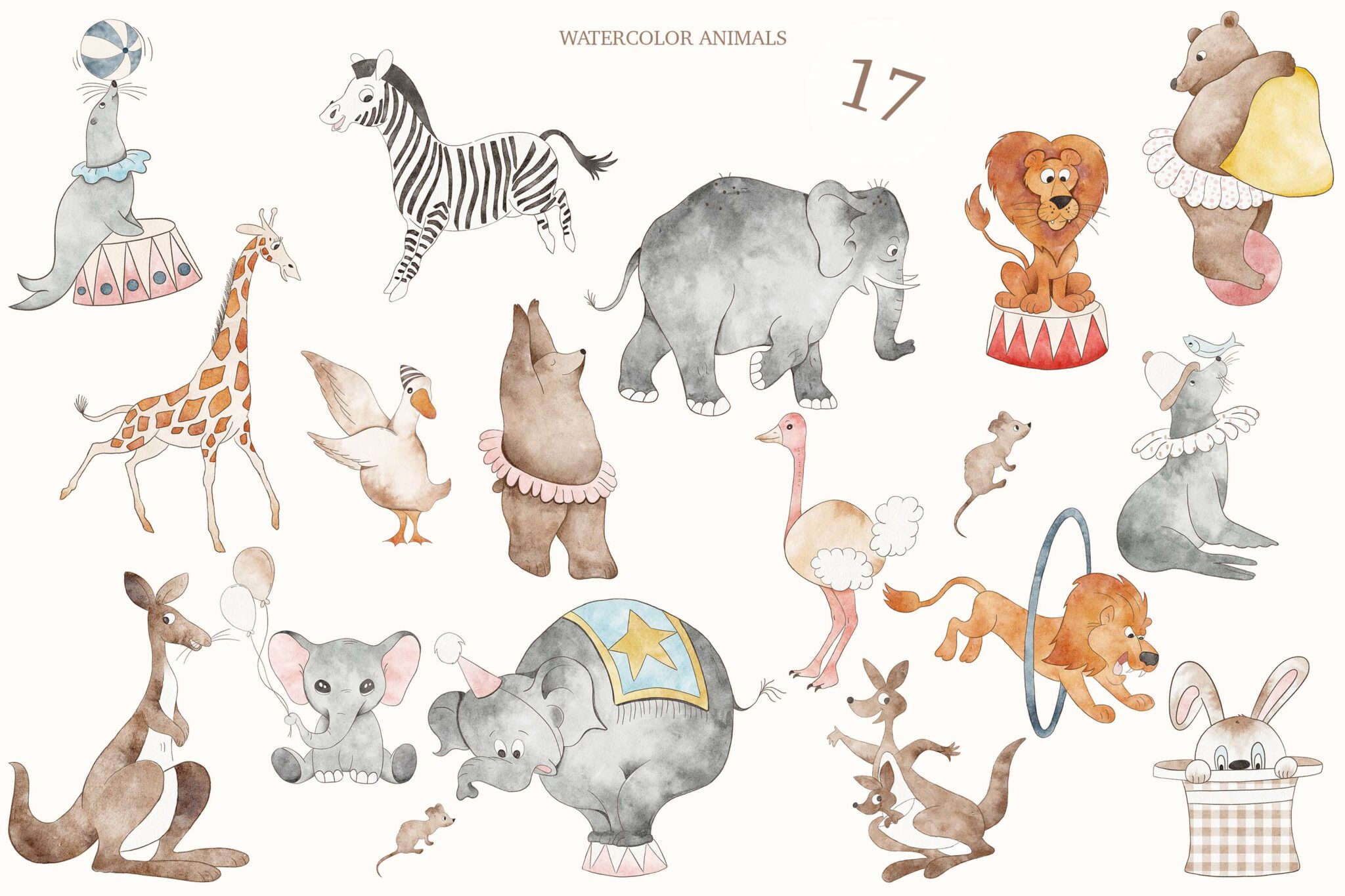 Watercolor Circus Clipart - Circus Party - Watercolor Animal Nursery ...