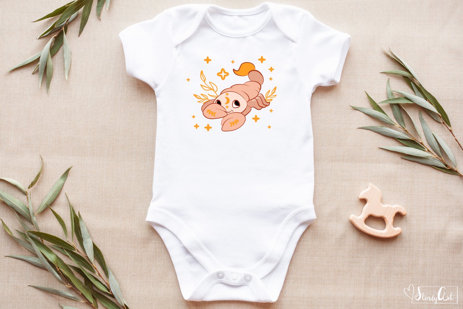 White baby bodysuit with a monkey on it.