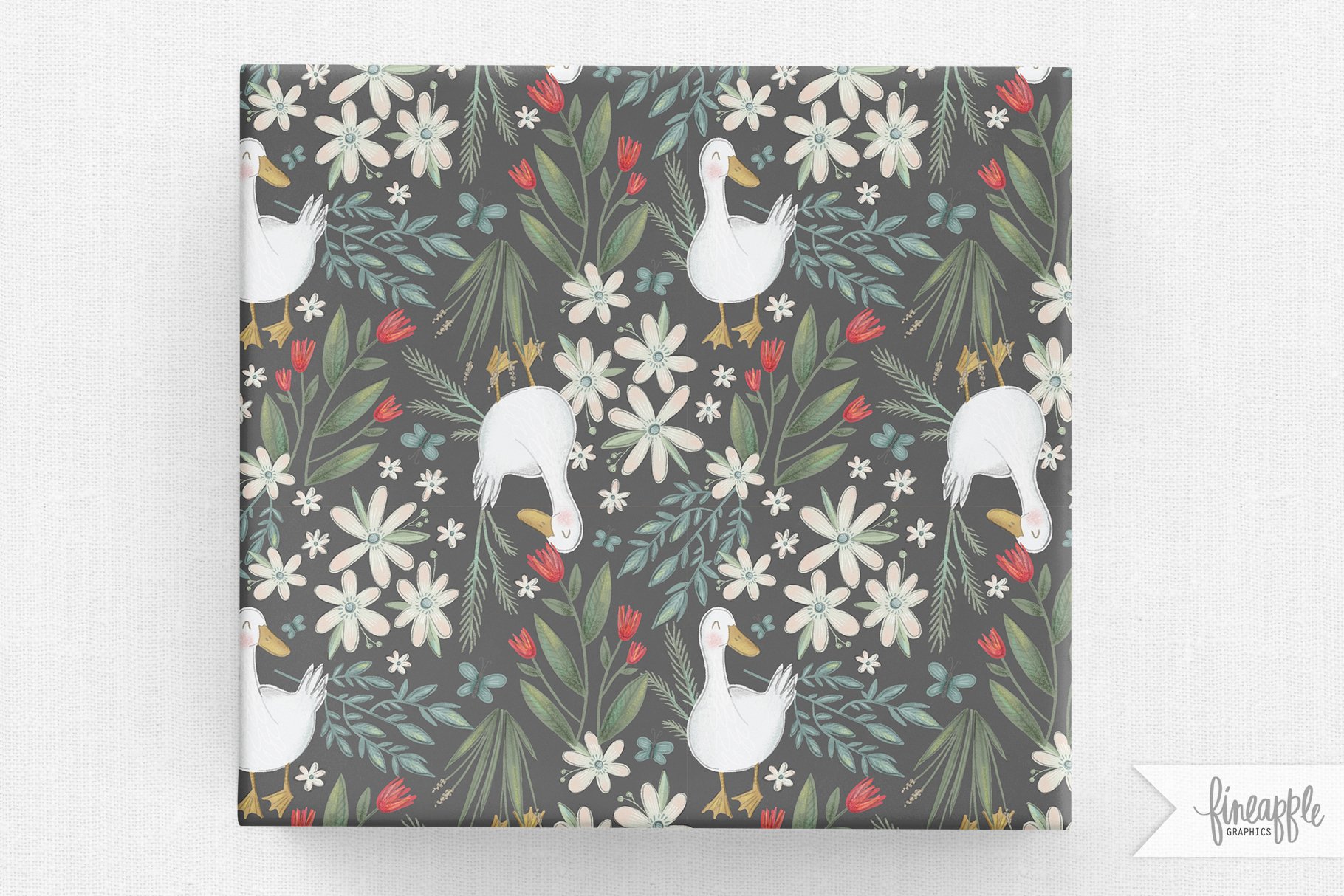 Olive pattern with the white animals.