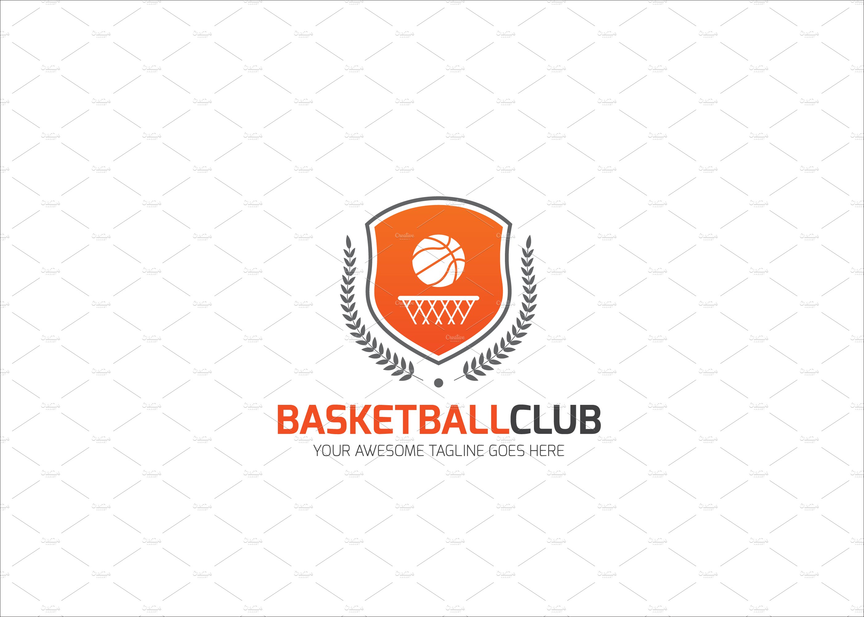 White background with a bright basketball logo.
