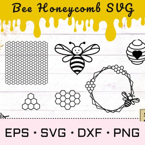 Bee Honeycomb SVG, Beehive and drips set main cover.
