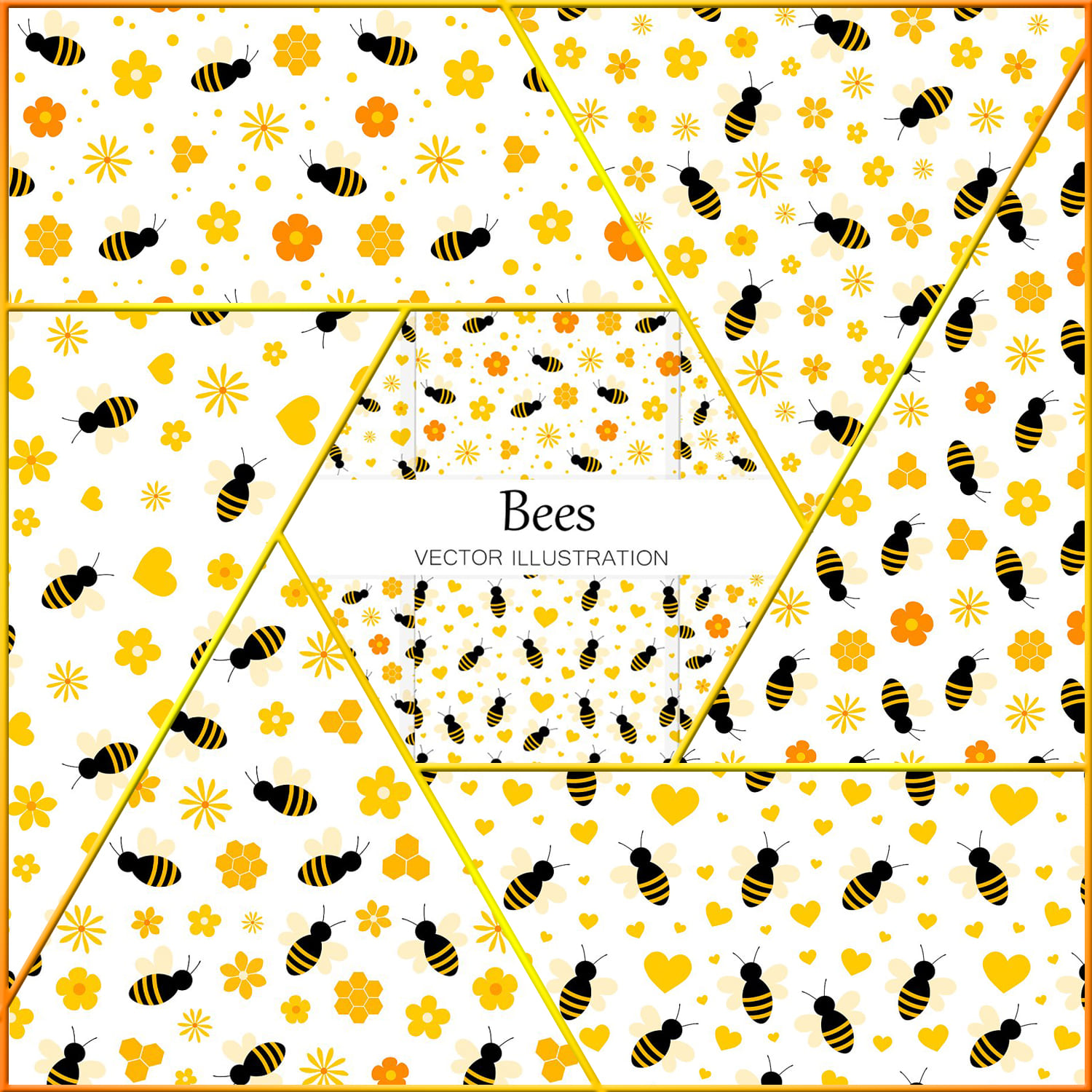 Bees pattern. Bees background cover.