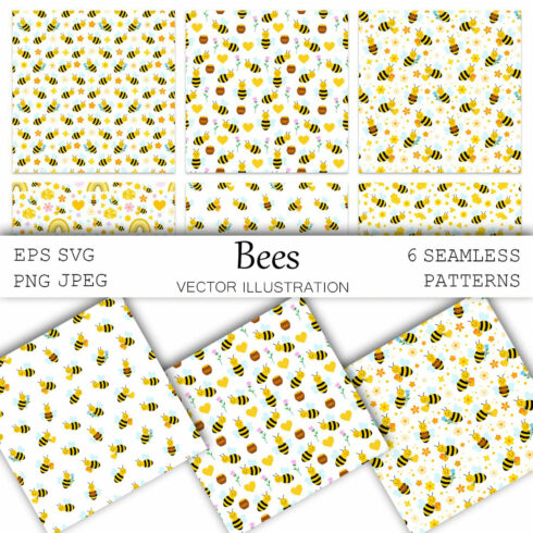 Bees pattern. Honey pattern. Bee SVG.