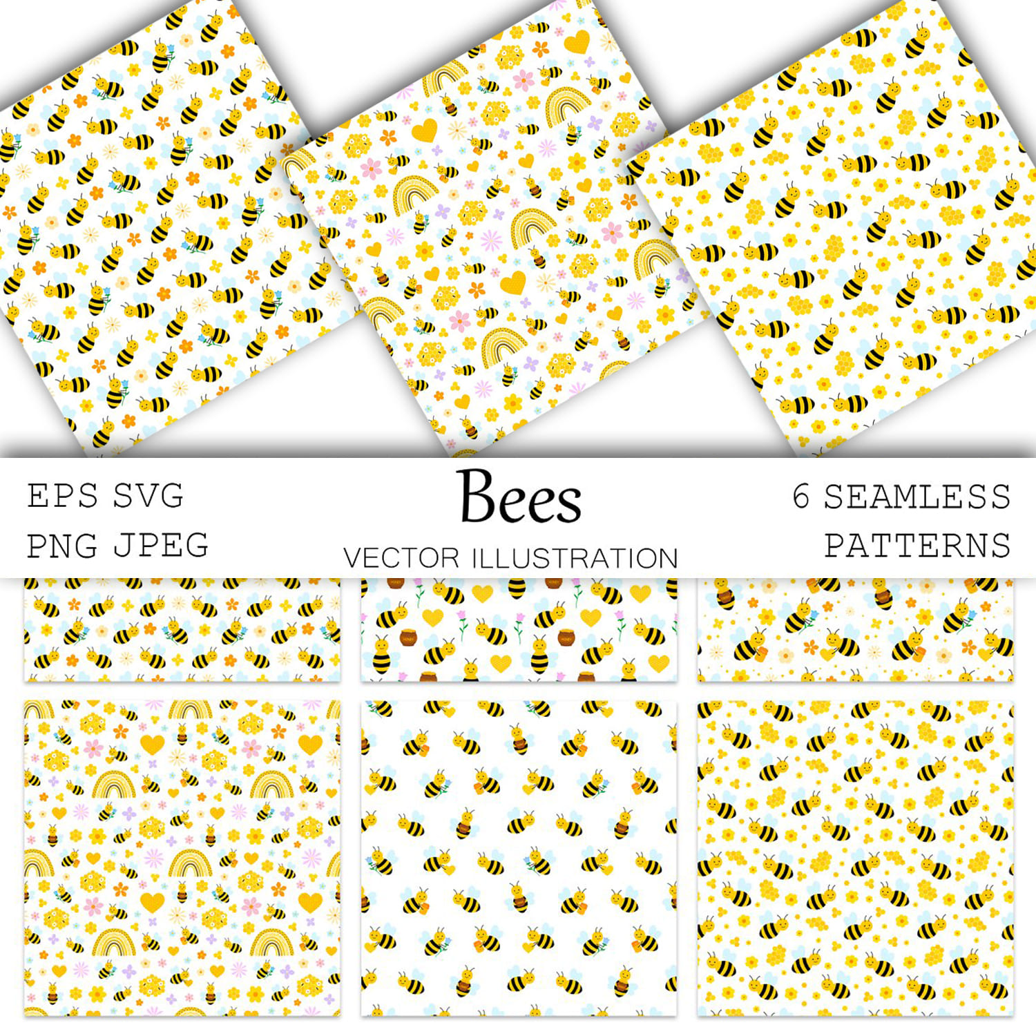 Bees pattern. Honey pattern. Bee SVG cover.
