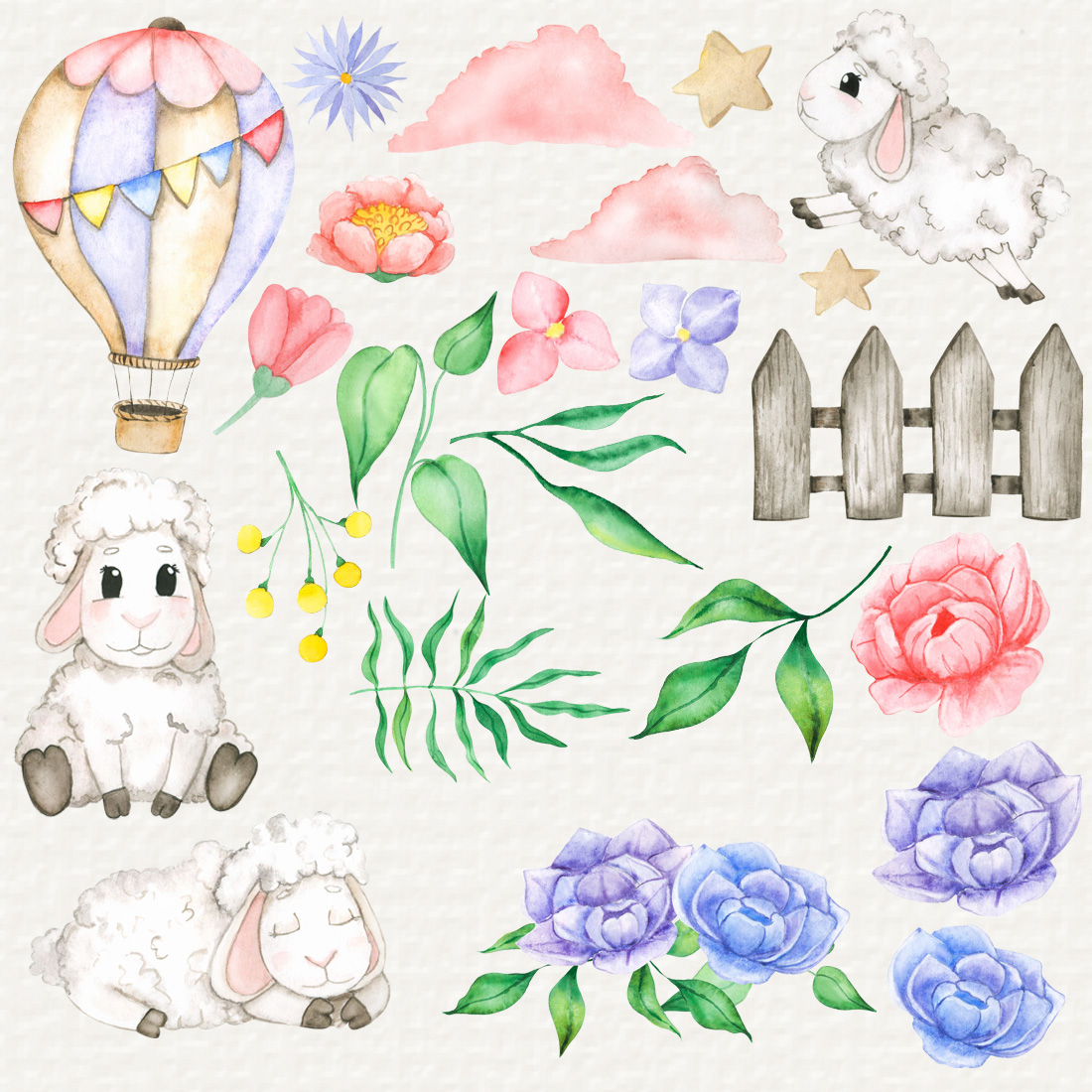 Sheep Watercolor Clipart covr image.