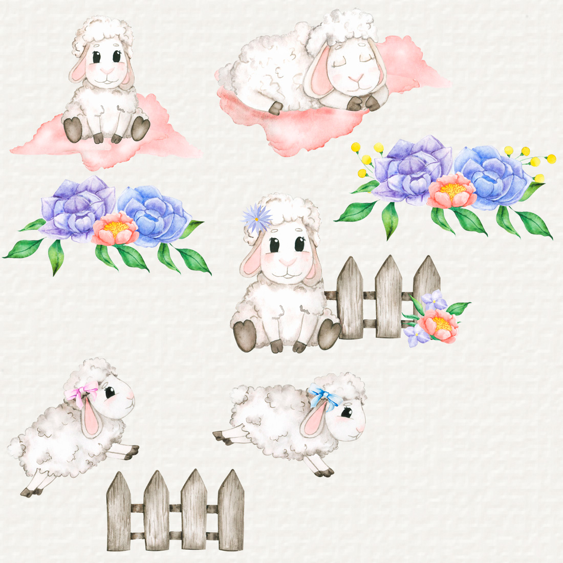 Sheep Watercolor Clipart preview image.