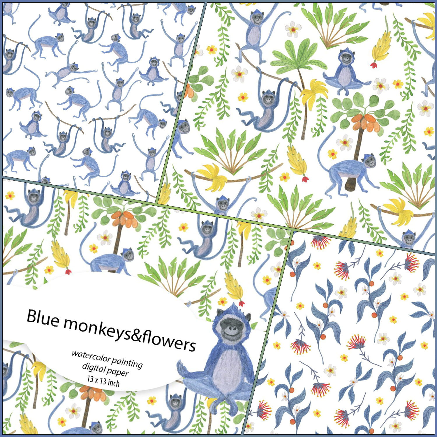 Blue monkeys - watercolor patterns cover.